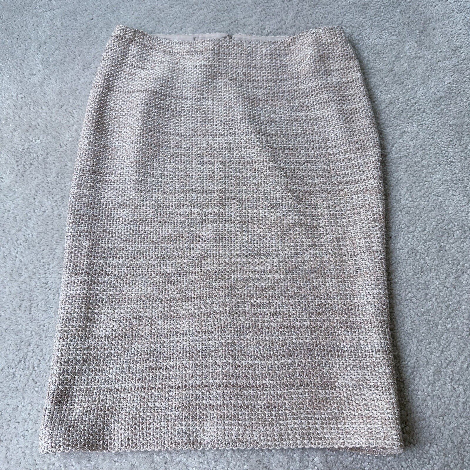 St. John Beige & Bronze Metallic Blend Pencil Skirt Size 8